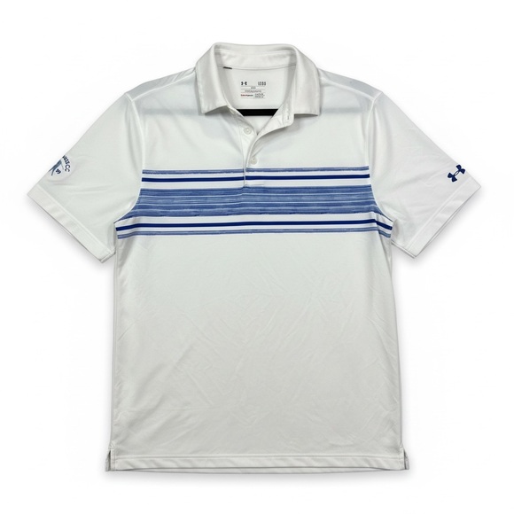 Under Armour Other - Under Armour Men's White Golf Polo with Blue Stripes Size Large